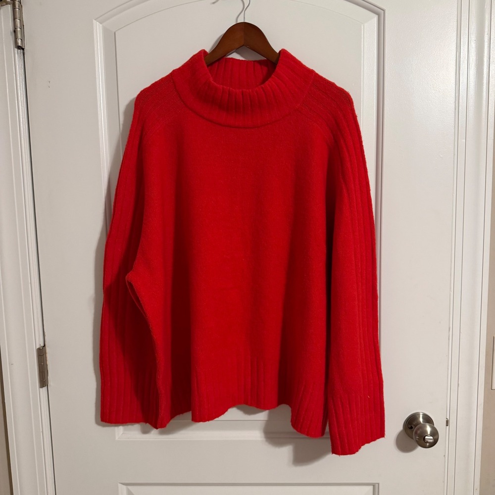 Ava & Viv Red Mock Neck Oversized Ribbed Knit Sweater Womens Plus Size 3X
